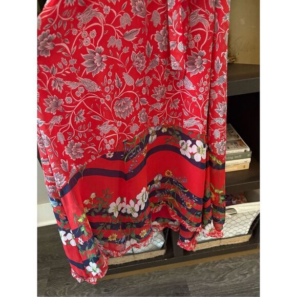 Anthropologie One September Zuri Midi Red Floral Dress Size Small - Picture 8 of 9